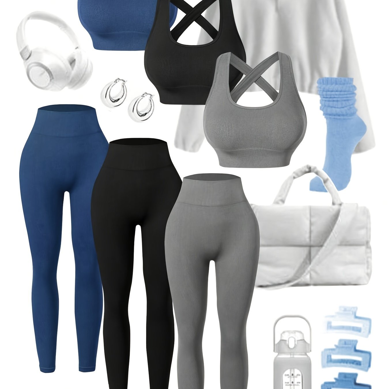 [Seamless Yoga Leggings] 3pack High-Waisted Yoga Leggings Set - Seamless, Breathable, All-Season - With Built-In Bra