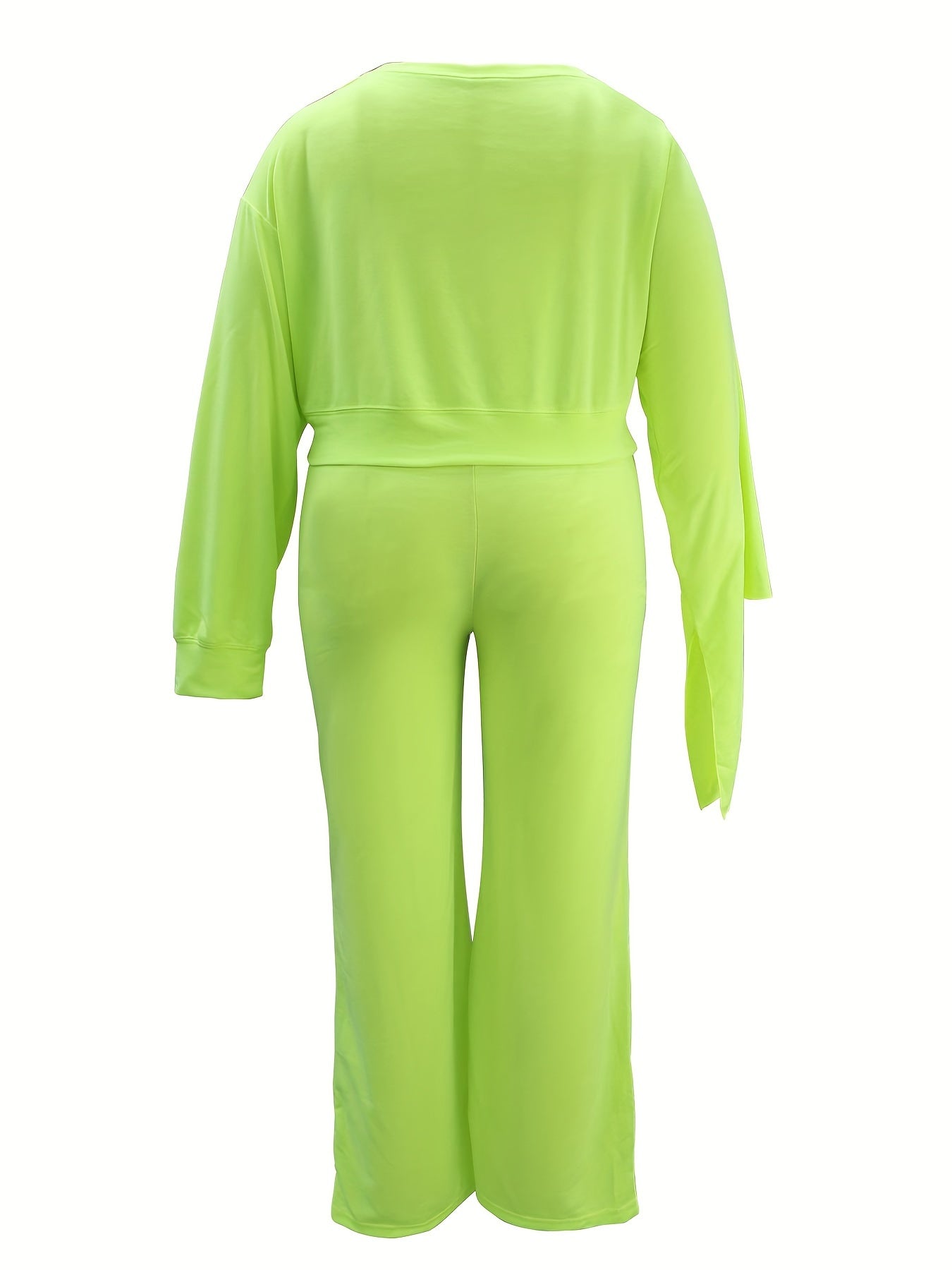 Solid Casual Two-piece Set, Slanted Shoulder Long Sleeve Tops & Drawstring Pants Outfits, Women's Clothing