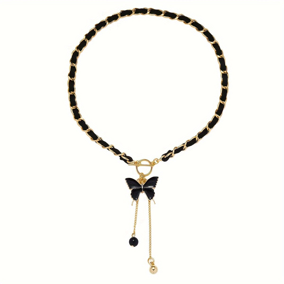 Ladies' Black Pendant Necklace, Bohemian Elegant Style, Necklace with Tassel Pendant, Collarbone Chain Jewelry
