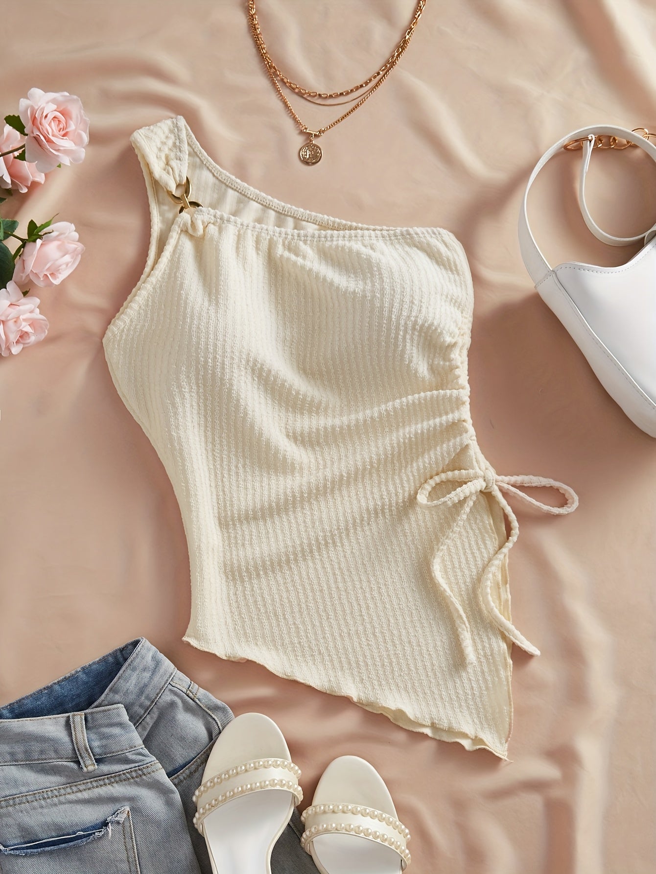 Elegant Direction Women'S Summer New Solid Color One-Shoulder Slim Fashion Tank Top