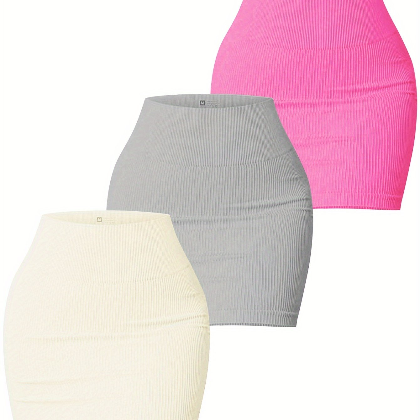 3pcs Women's Seamless High-Waisted Sports Skirts, Solid Color Knit Fabric, Rib-Knit Detail, Bodycon Fit, Stretchy Polyamide 90% Elastane 10%, All-Season Casual Wear