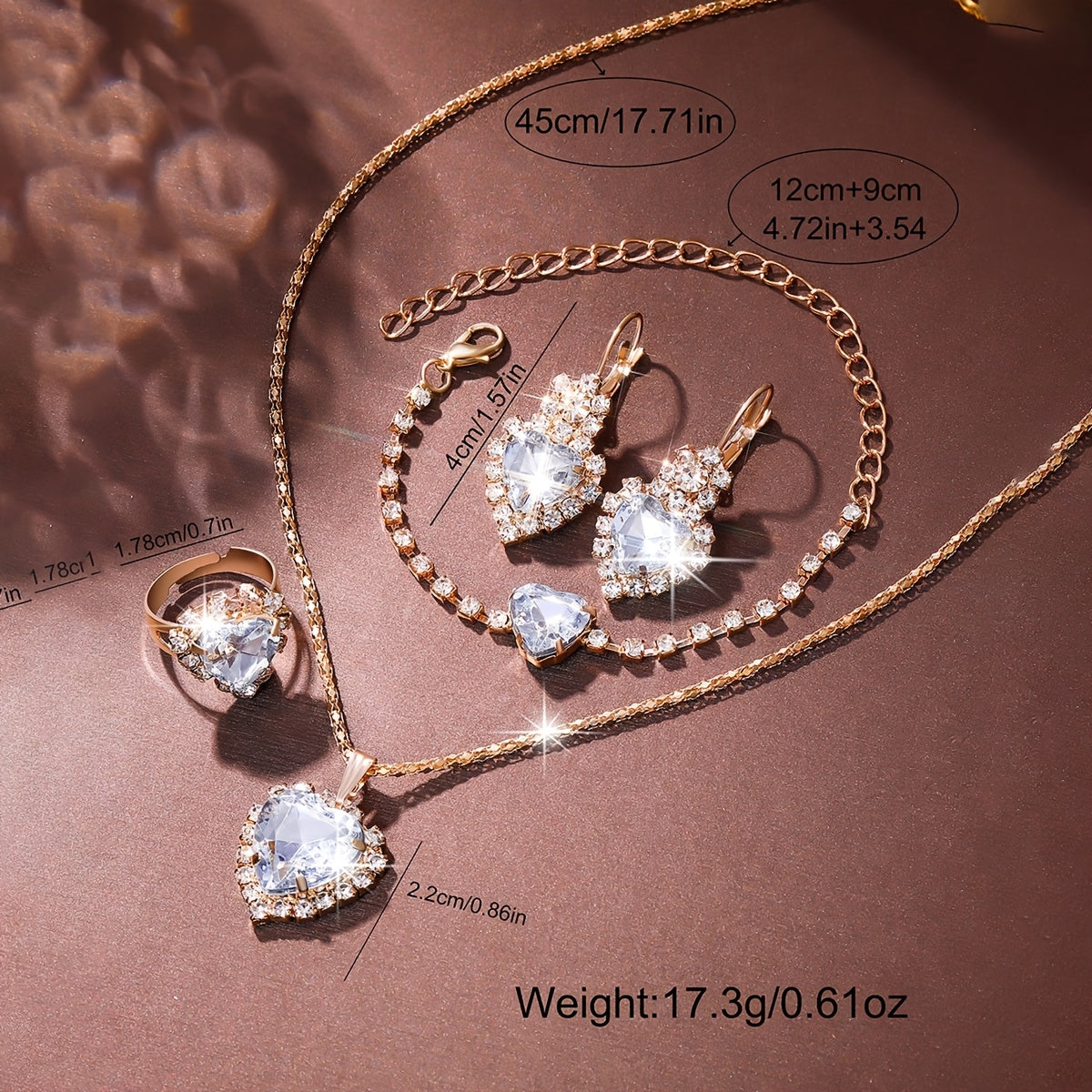 6pcs/Set SOKI Women'S Watch, Glamorous Round Digital Quartz Faux Leather Strap Alloy Case Heart Pendant Necklaces, Earrings, Rings, Bracelets Accessories with Non-rechargeable Button Battery (Diameter＜20mm) for Women's, Mot