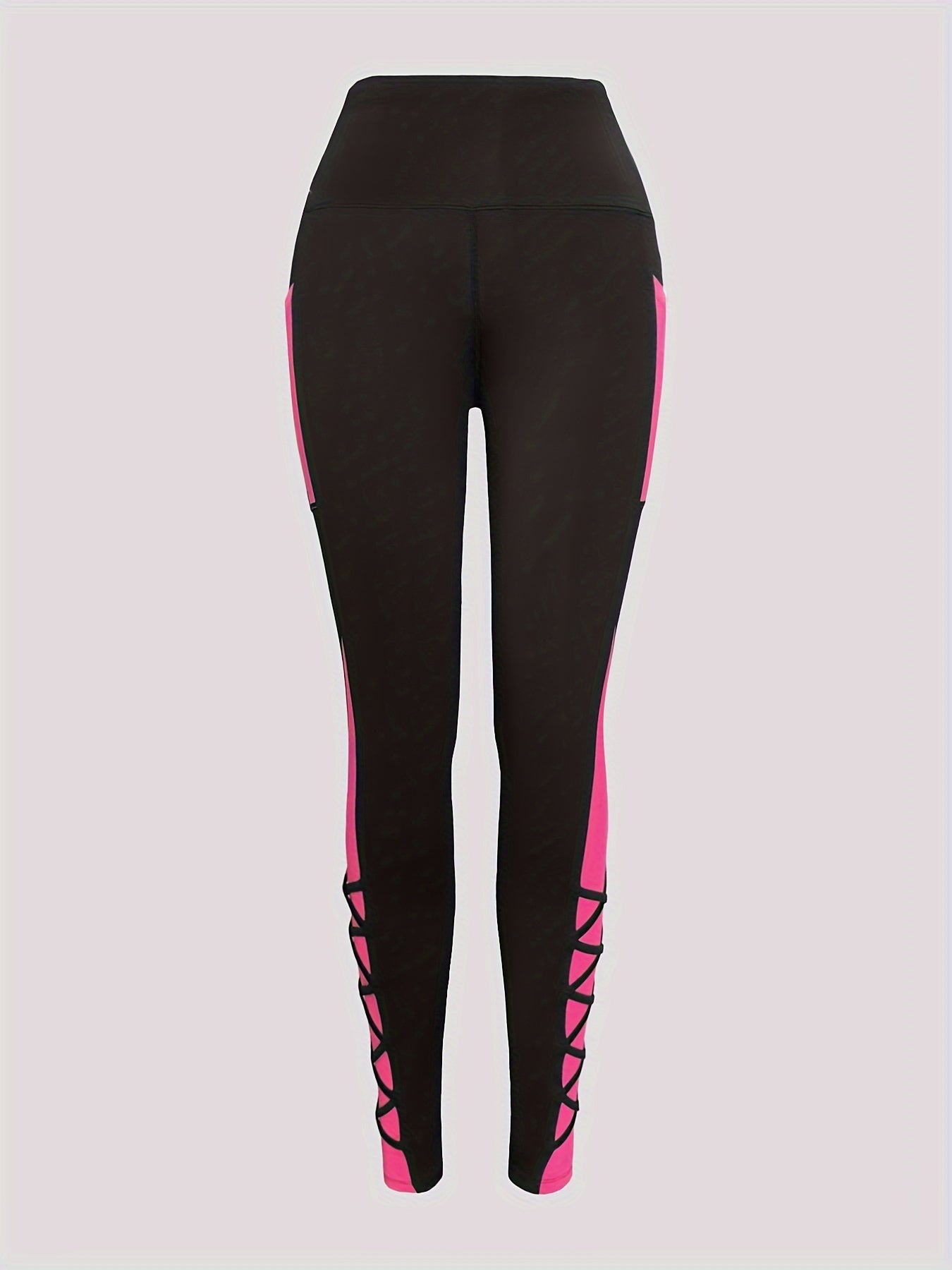 Casual Women's Pocket Contrast Color Stitching Cross Strap Comfortable Elastic Waist All-match Skinny Yoga Leggings