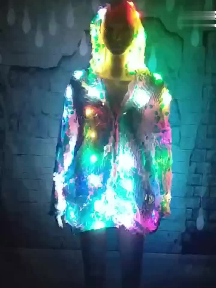 Stylish Special LED Clothing Sequin Patchwork Casual Festival Party Hooded Long Sleeve LED Jacket No Battery