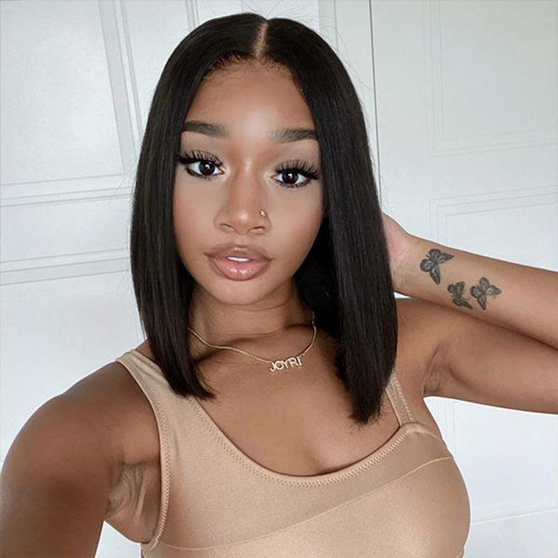 20 Inch Glueless Straight Human Hair Wig - 4x4 HD Lace Front Closure, Pre-Plucked and Pre-Cut, 180% Density, Ready to Wear, Natural Black, Soft and Silky Texture, Breathable Cap, Heat Resistant, Tangle-Free, Suitable for Dail