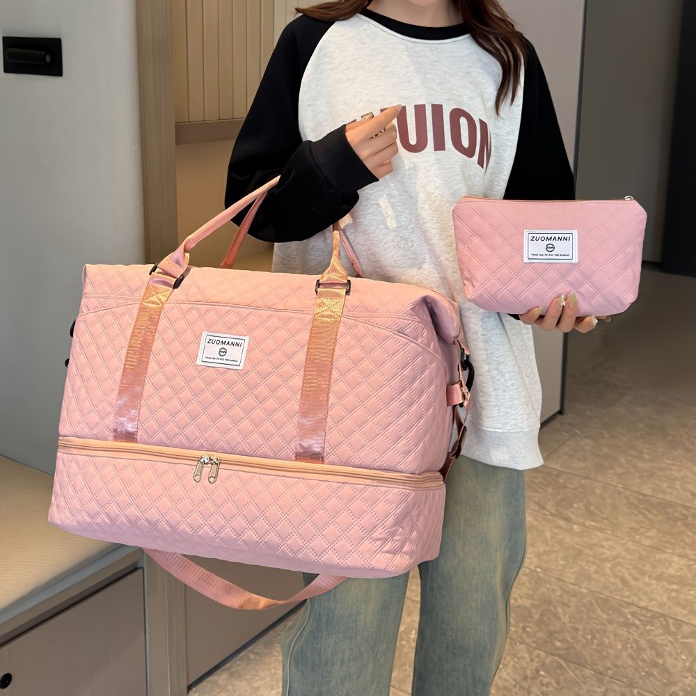 EONOTHEM Large Capacity Multi-Functional Duffel Bag with Removable Strap - Quilted Design, Zip Closure, Shoe Compartment, Ideal for Yoga, Fitness, Travel & More - Perfect Gift for Valentine'S Day, Ramadan, Eid, and New Year,