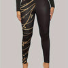 Stylish Black Leggings with Golden Chain Print - High-Waist, Stretchy & Comfortable, Polyester/Elastane Blend, Machine Washable - Versatile All-Season Wear for Women