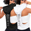 Women's 2pcs Sleeveless Hooded Tank Tops - Stretchy Polyester Activewear, White & Black, Casual Sporty Design, Machine Washable, Spring/Summer Collection