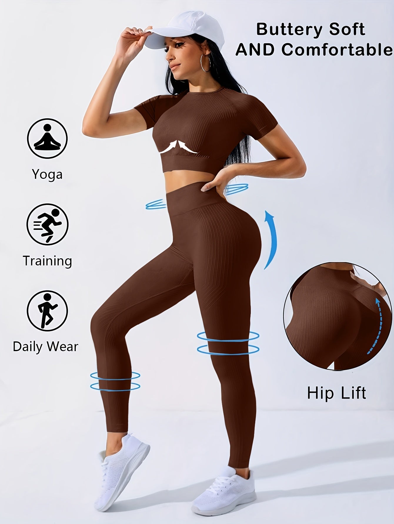 2pcs Sports Set, Short Sleeve Yoga Top & High Waist Running Workout Leggings - Breathable, Moisture-Wicking Fabric - For Women - Perfect for Yoga, Running, Gym & Fitness - Ideal Gift for Active Women