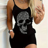 Elegant Women'S Off-Shoulder Slingback Dress with Rhinestone Skull and Kangaroo Pocket Detail, Black Sleeveless A-Line Summer Dress for Adults, Elegant Outfit|Sleek Fitted Dress|Sparkling Details, Strapless Design, Rhinestone