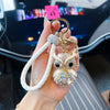 Rhinestone Owl Keychain - Cute Alloy Charm with Braided Rope, Sparkling Cartoon Owl Design, Perfect for Car Keys & Bags, Ideal Birthday Gift, Novelty Keychai