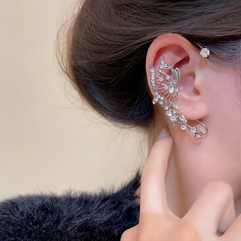 2pcs Butterfly Fairy Ear Cuff Earrings – Non-Pierced Elven Ear Crawlers with Sparkling Synthetic Zircon, Handmade Fantasy Jewelry for Women & Girls, Cosplay or Special Events