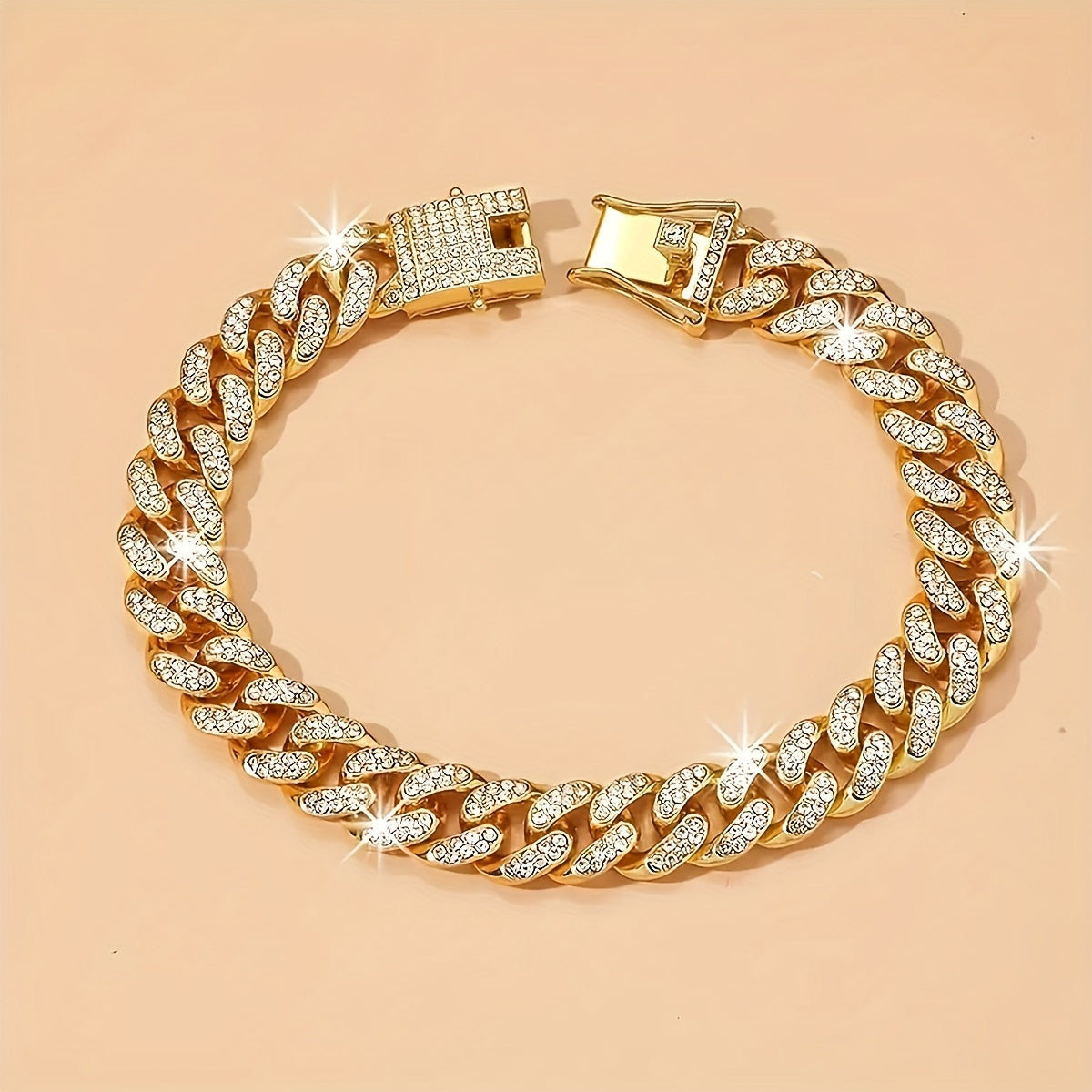 Iced-Out Hip Hop Cuban Link Chain Anklet, Sparkling Rhinestone, Perfect for Beach & Casual Attire, Ideal Mother's Day Gift