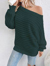 Elegant Off-Shoulder Knit Sweater for Women - Chic Solid Color, Cozy Acrylic Pullover with Lantern Sleeves, Casual & Stylish, Perfect for Fall/Winter - Hand Washable