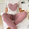 Women's Heart & Letter Print Ribbed Casual Pajama Set, Short Sleeve Round Neck Top & Joggers, Comfortable Relaxed Fit, Summer Nightwear