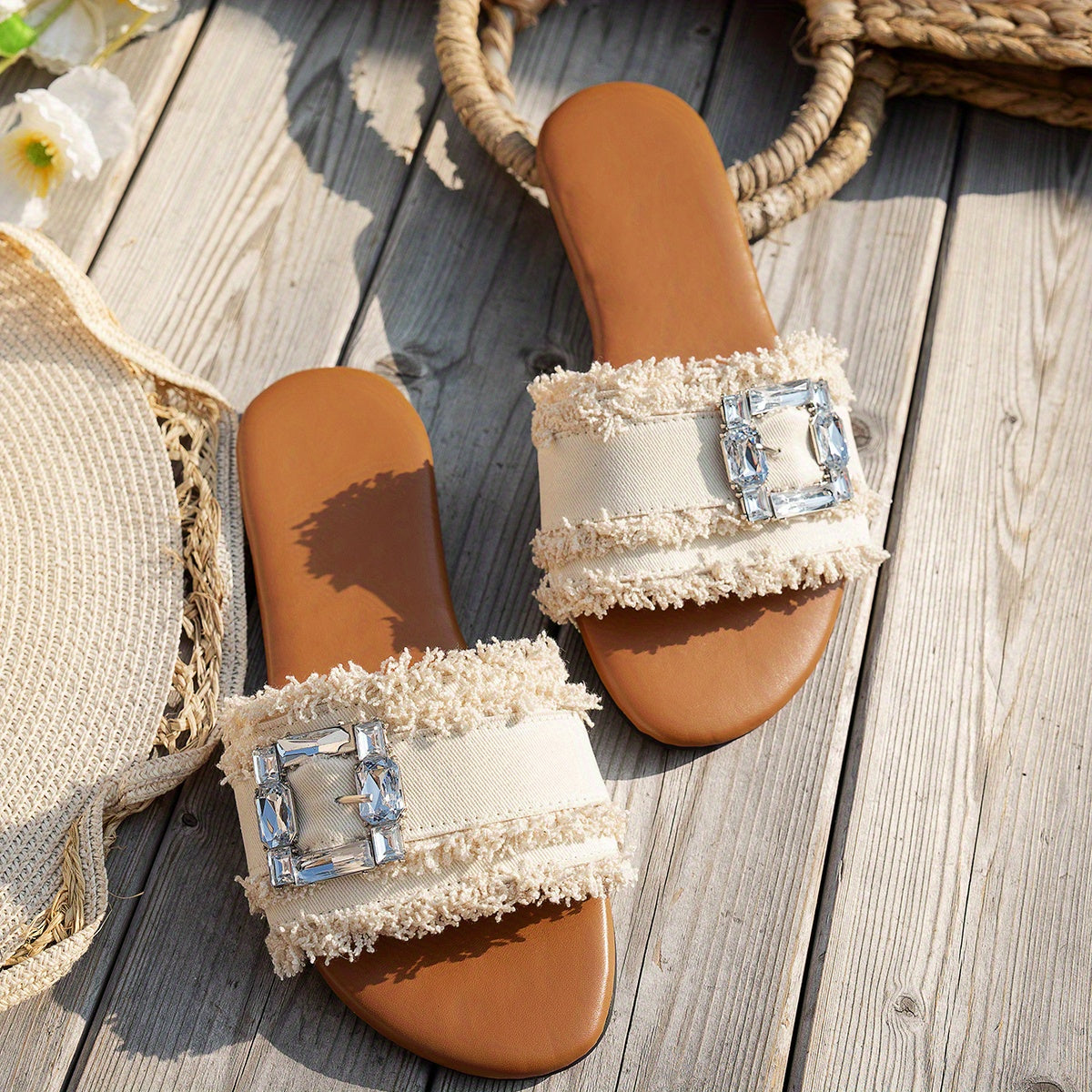 One-Word Slipper Design Niche Sandals Women's Shoes Summer Outdoor Wear with Dress Slides