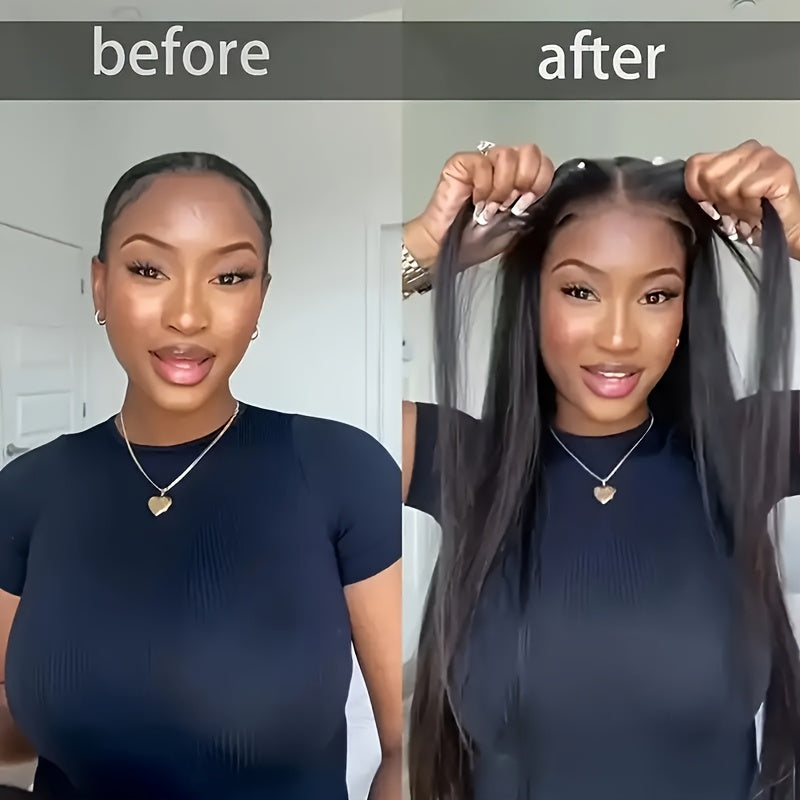 4X4 HD Lace Closure Wig - 100% Human Hair, No Glue Needed, Pre-Plucked Straight Hair, 200% Density, Elegant Style for Women, Perfect for Role-Playing And Casual Attire, Everyday Hairpiece | Natural Appearance | Natural Textur