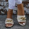 Women's Metal Chain Decor Flat Slippers, Fashion Open Toe Non Slip Slides Shoes, Casual Outdoor Slippers