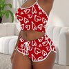 Women's Love Print Contrast Stitching Camisole Romper Set
