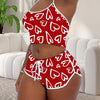 Women's Love Print Contrast Stitching Camisole Romper Set