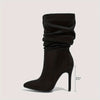 Chic Women's Slip-On Stiletto Boots - Pointed Toe, Velvet Mid-Calf with Warm Lining for Fall/Winter
