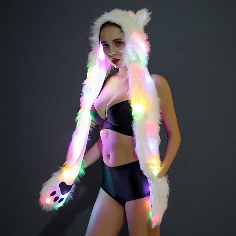 LED Hat, Scarf and Gloves Three-in-One Single Item for Festivals, Parties, Concerts, Fashionable Warm Hats without Batteries