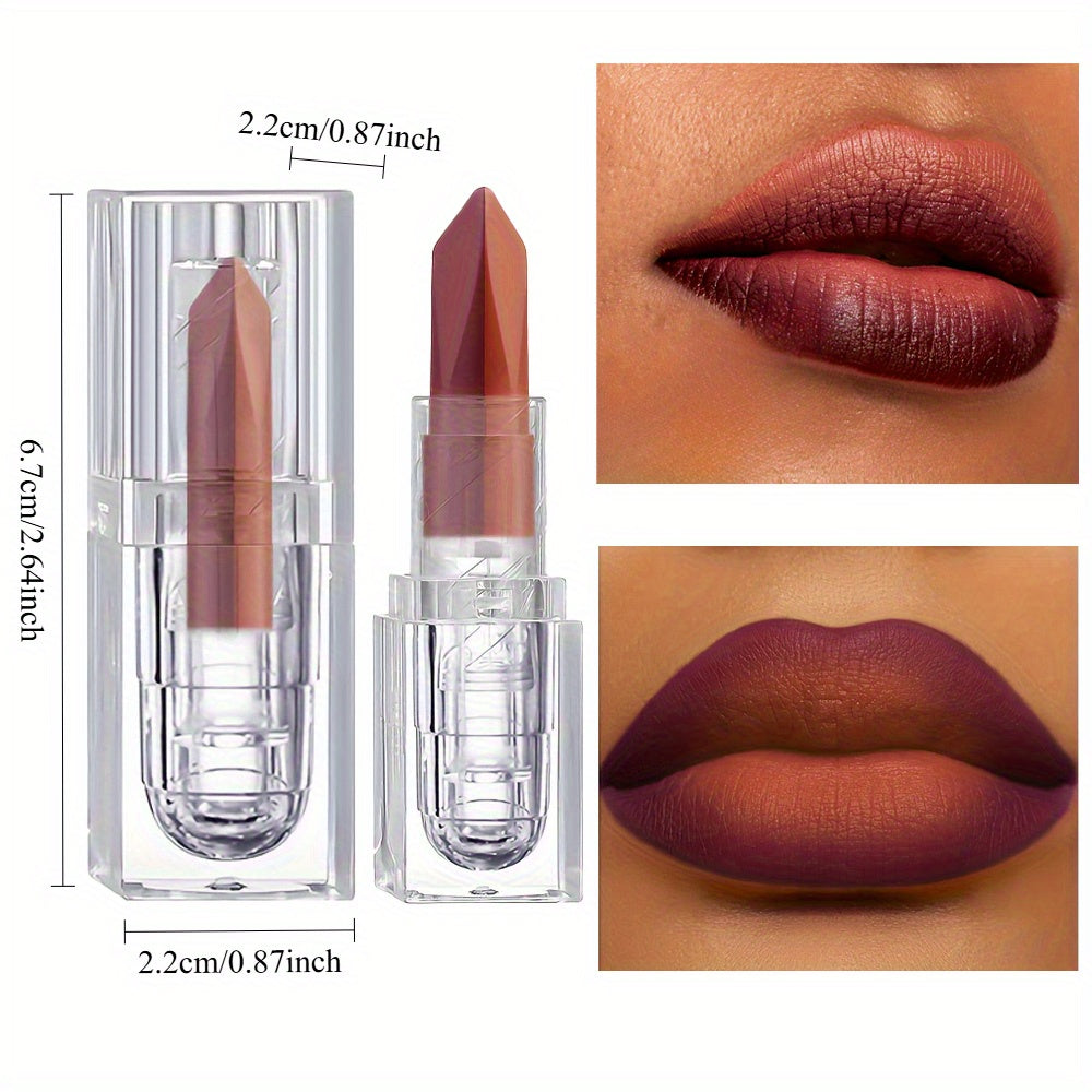 Dual-Tone Matte Lipstick - Long-Lasting, Waterproof, Non-Stick Velvet Lip Mud with Pearlescent Finish - Universal Skin Compatibility, Romantic Holiday Gift, Perfect for Natural Makeup in Red & Brown Shades