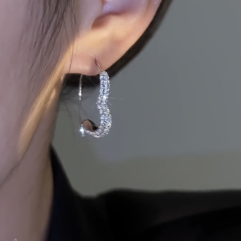 2pcs/set Hollow Heart Earrings with Crystal Inlay, Costume Accessories for Women, Valentine's Day Decoration Gifts