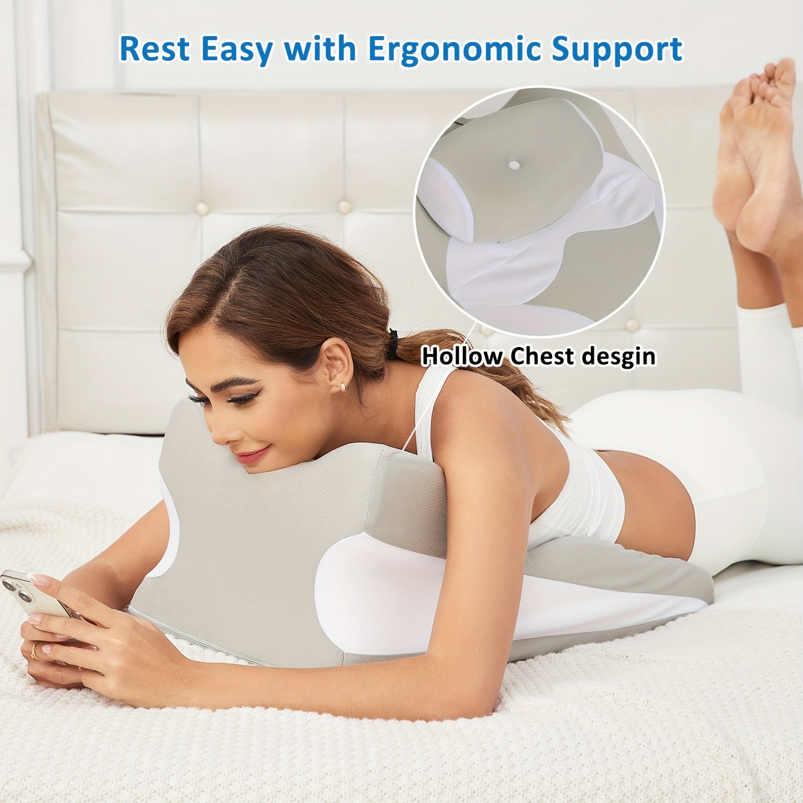 Cool Non-Woven Fabric Face Down Sleeping Pillow With Memory Foam For Ultimate Comfort, Ergonomic Design, Removable Cover, And Multiple Uses For Reading, Relaxing, And Travel