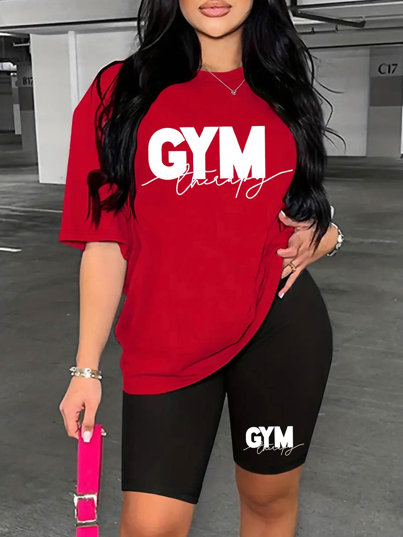 Women'S Gym-Themed Two-Piece Set - "GYM" Print T-Shirt & Shorts, Casual Polyester Athletic Wear for Spring/Summer, Gym Gear|Casual Gym Wear|Polyester Fabric