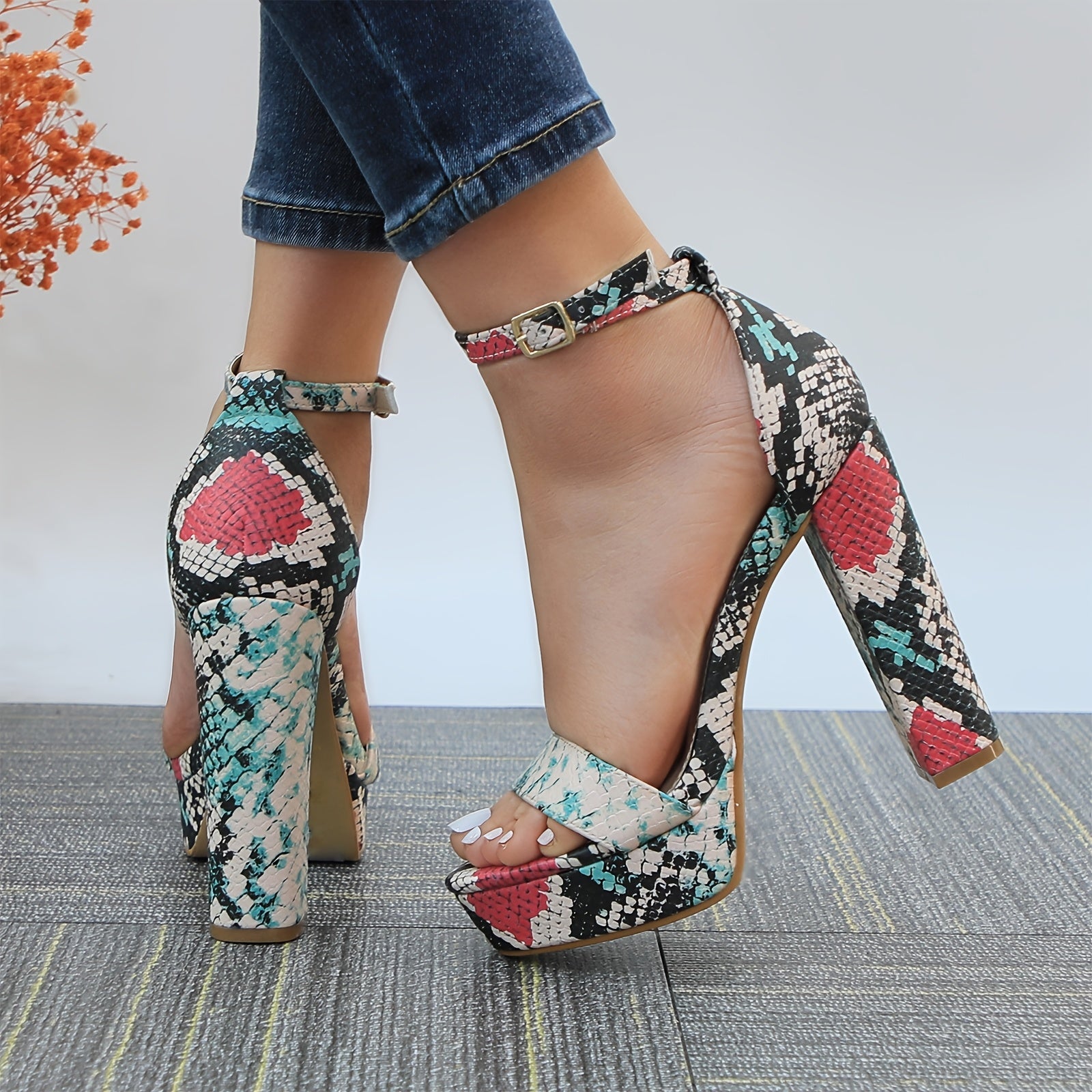 Heels For Women Open Toe Ankle Strap High Heel Sandals Party Wedding Strappy Buckle Sandals Standard Size 4 Inches Tall High Heel Design