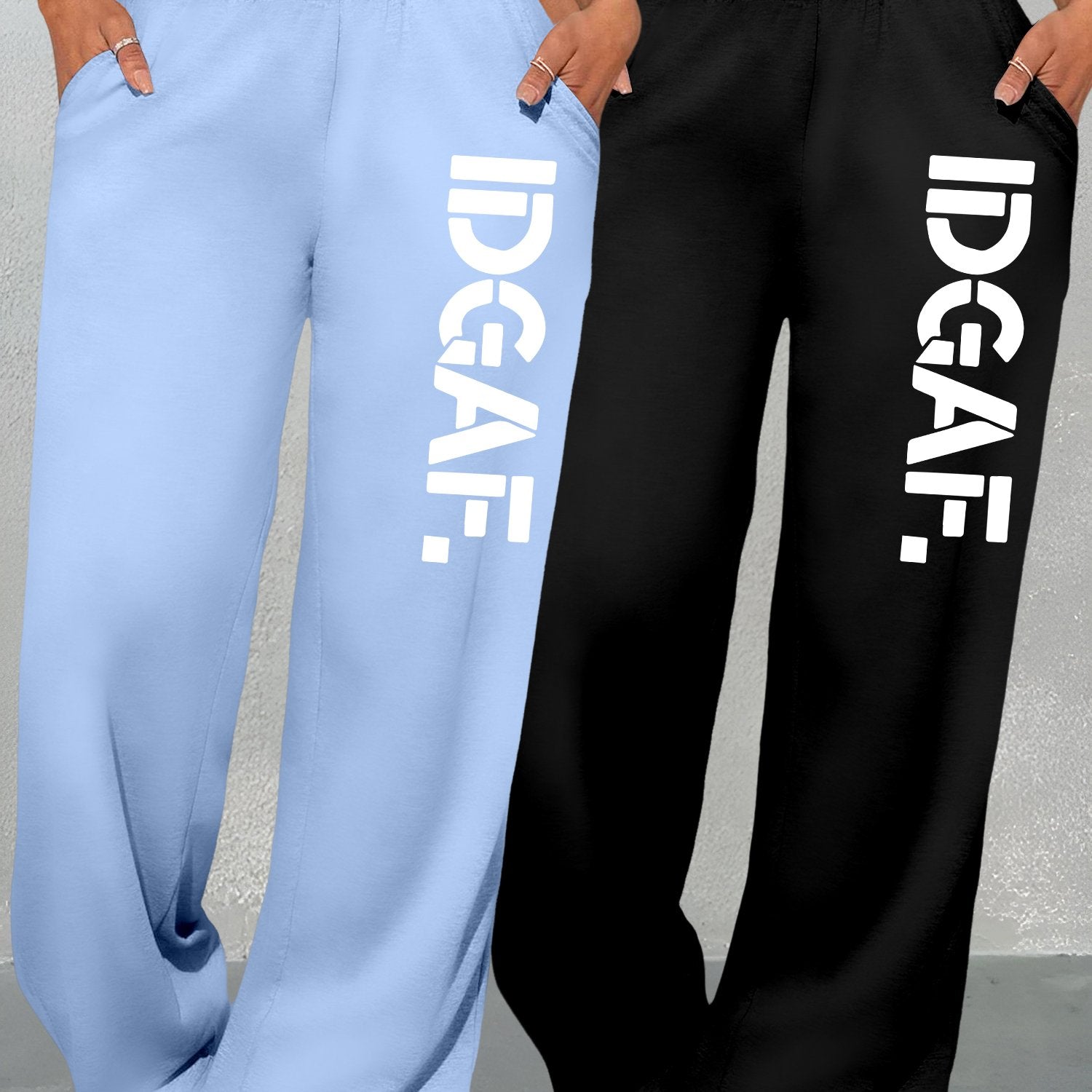 2-Pack Women'S Casual Loose-Fit High-Waisted Sweatpants, Geometric Print, Knit Fabric, Polyester, Straight Leg, Adult, All-Season, Fashion Pants
