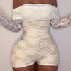 Off the Shoulder Lace Long Sleeve Jumpsuit, Elegant Solid Color, for Women, Spring/Summe