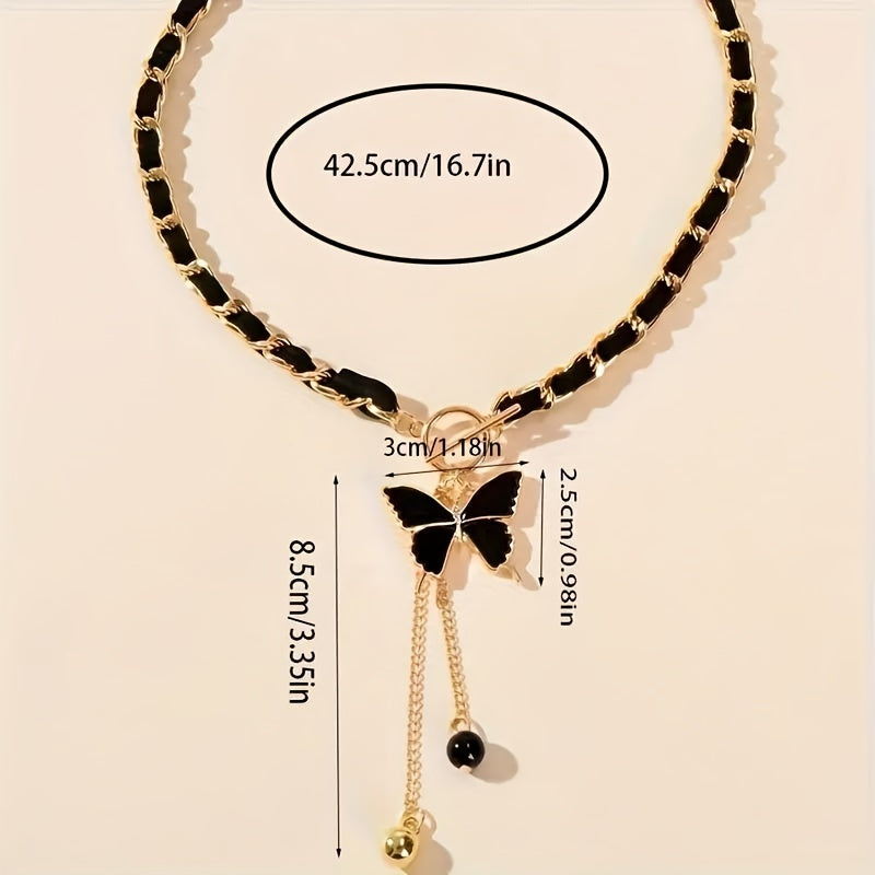 Ladies' Black Pendant Necklace, Bohemian Elegant Style, Necklace with Tassel Pendant, Collarbone Chain Jewelry