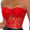 Women's Y2K Floral Bustier Corset Crop Top - Sexy Semi-Sheer Red Party Clubwear with Adjustable Straps, Hand Wash Only for Spring/Summer Night Out, Night Out Apparel | Floral Top | Intricate Embroidery