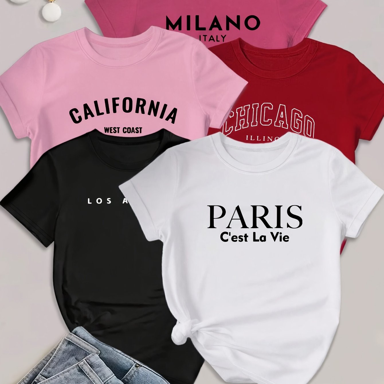 Women's Short Sleeve Printed T-shirt Five Pack PB-527