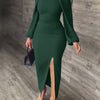 New European and American Style Fashion Slimming Split Long Sleeve Dress Trend