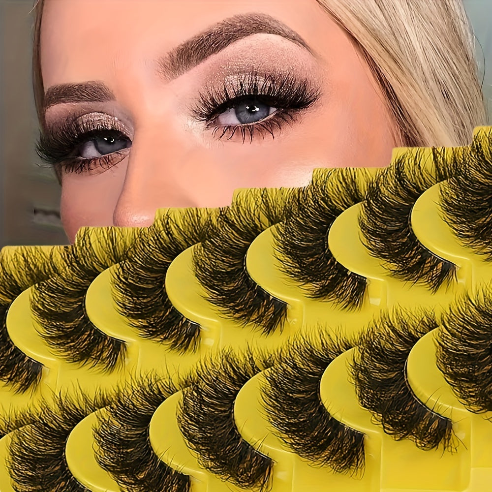 10 Pairs Luxurious 3D Faux Mink Eyelashes - Fluffy, Soft, Wispy Volume - Natural Long E-Girls Style, D Curl, 10-12mm - Perfect for Dramatic Eye Enhancement
