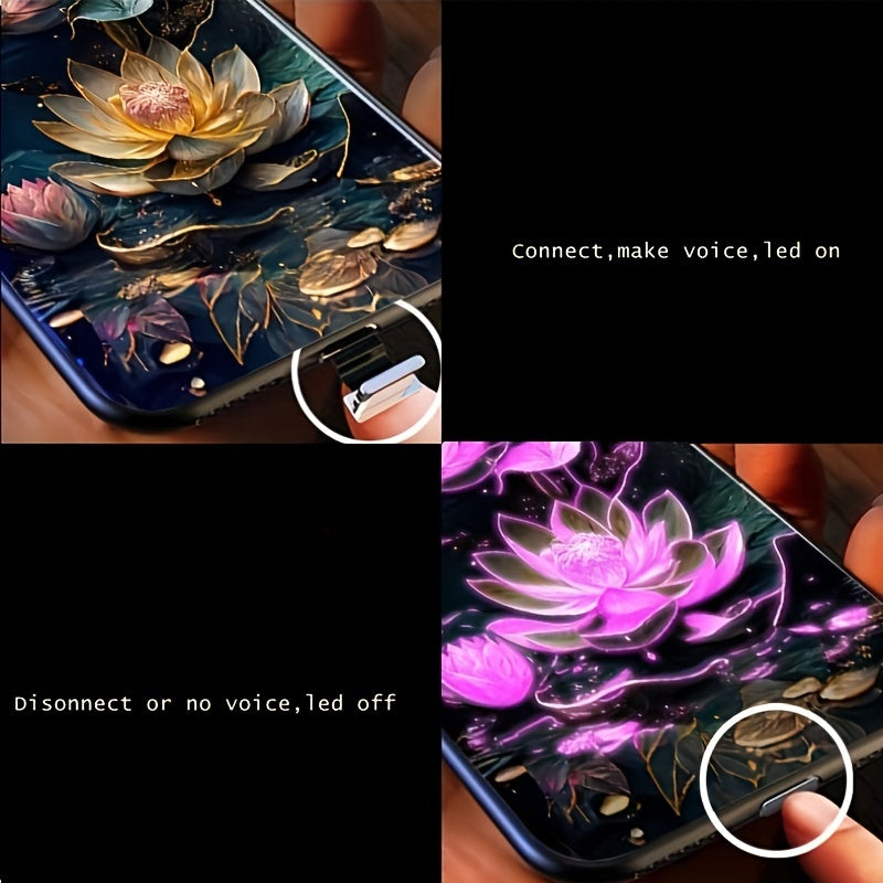 A Uniquely Beautiful Floral Pattern Phone Case with LED Lights, Compatible with S24 Ultra/S22 Ultra/S23 Ultra/S21 Ultra/Ip16Promax/Ip15Promax/Ip13Promax, Featuring a Glowing Voice-Controlled Protective Cover, Elegant Daytime