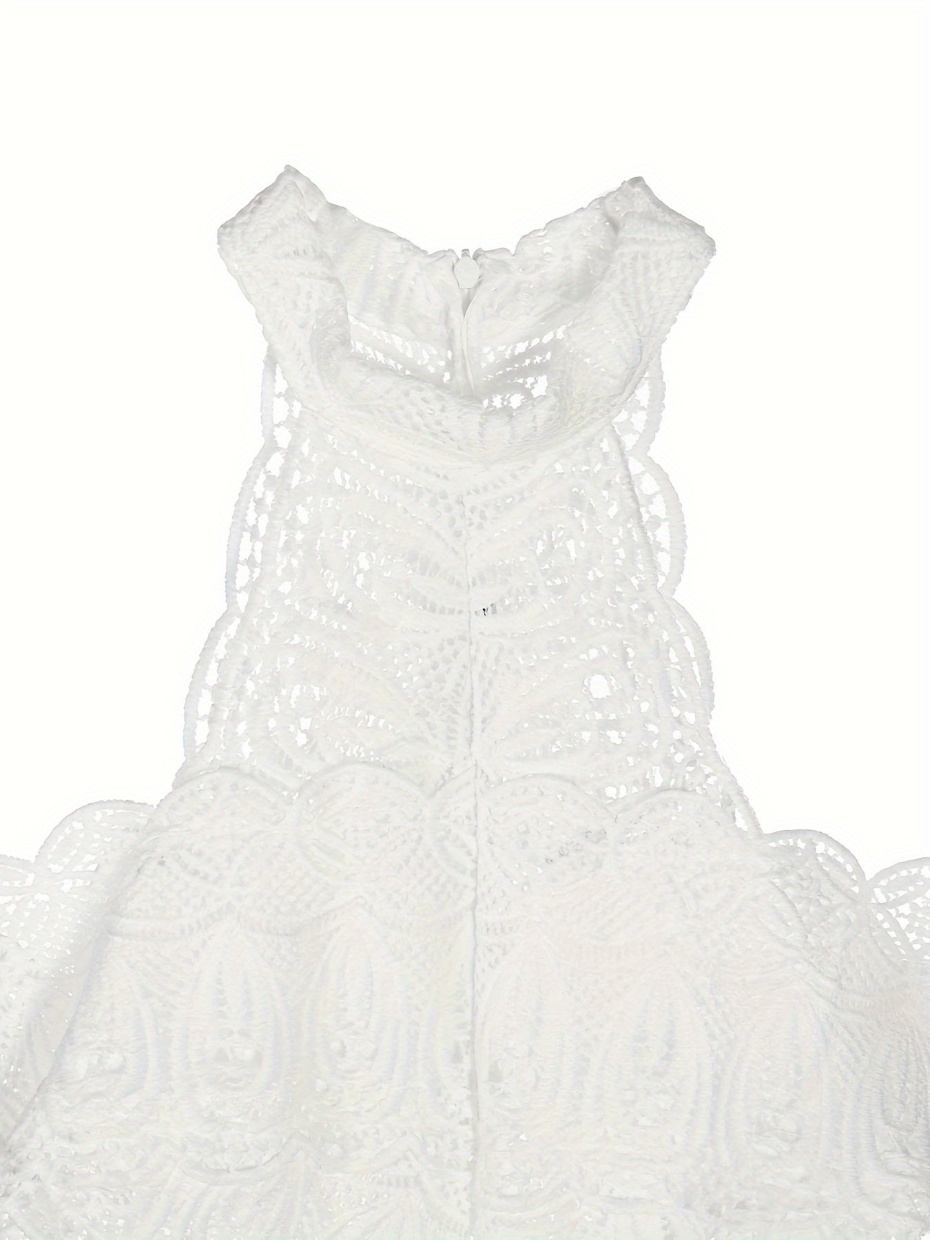 Women Hollow Out Lace Halter Dress, Crochet High Waist Pleated Maxi Dress Wedding Party Dress