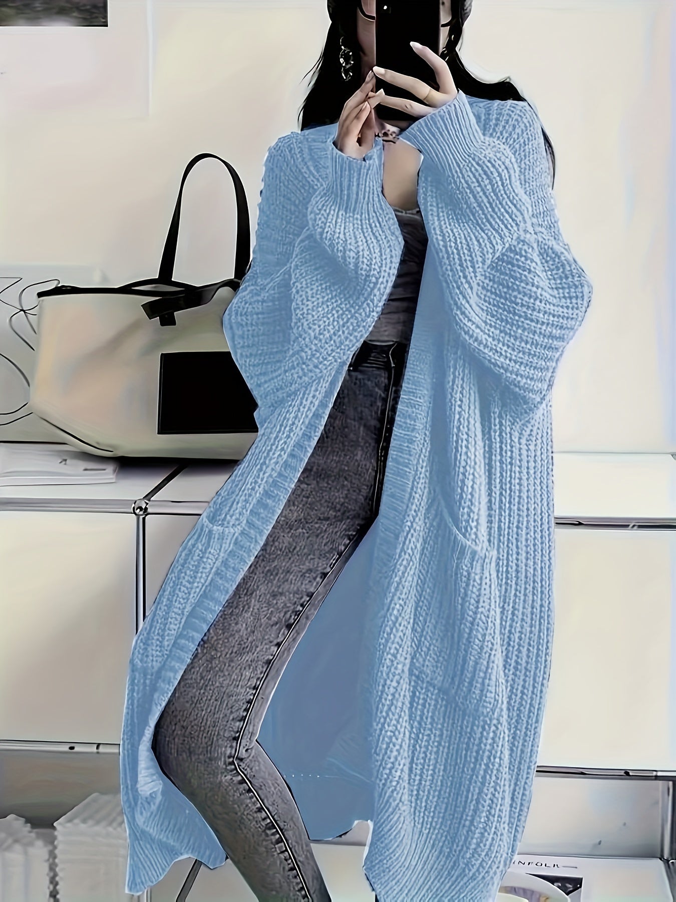 Elegant Open Front Solid Cardigan, Long Sleeve Midi Cardigan For Fall & Winter - Women's Clothing - Soft & Cozy Fabric - Perfect for Casual & Formal Occasions - Ideal Gift for Women