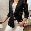 Lace Splicing Single Breasted Blazer - Elegant Half Sleeve Outwear For Spring & Fall - Women's Clothing - Suitable for Casual & Formal Occasions - Perfect Gift for Women