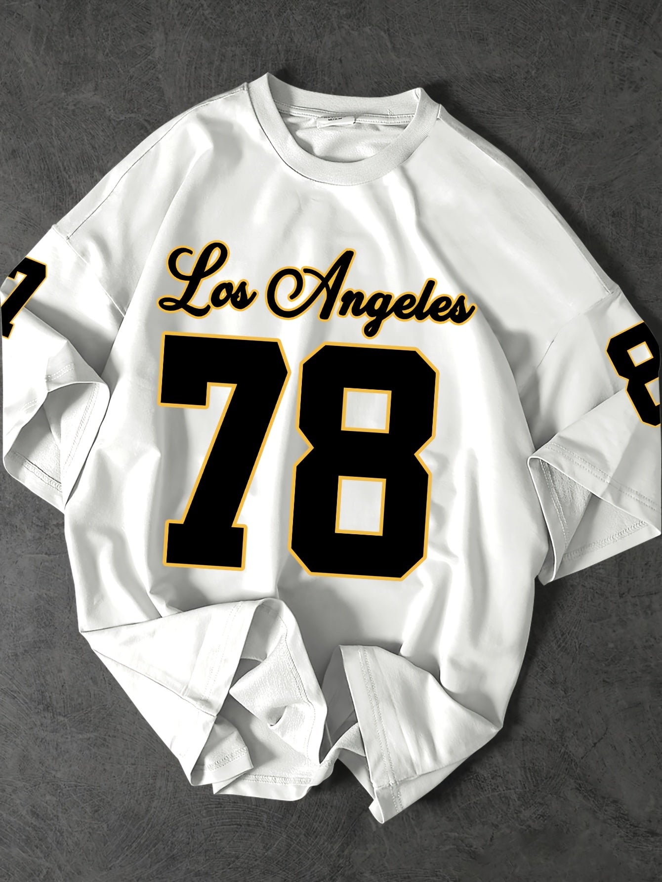 Men's Los Angeles 78 Graphic Tee - Casual Loose Fit, Black Polyester Short Sleeve T-Shirt with Bold Number Print, Machine Washable