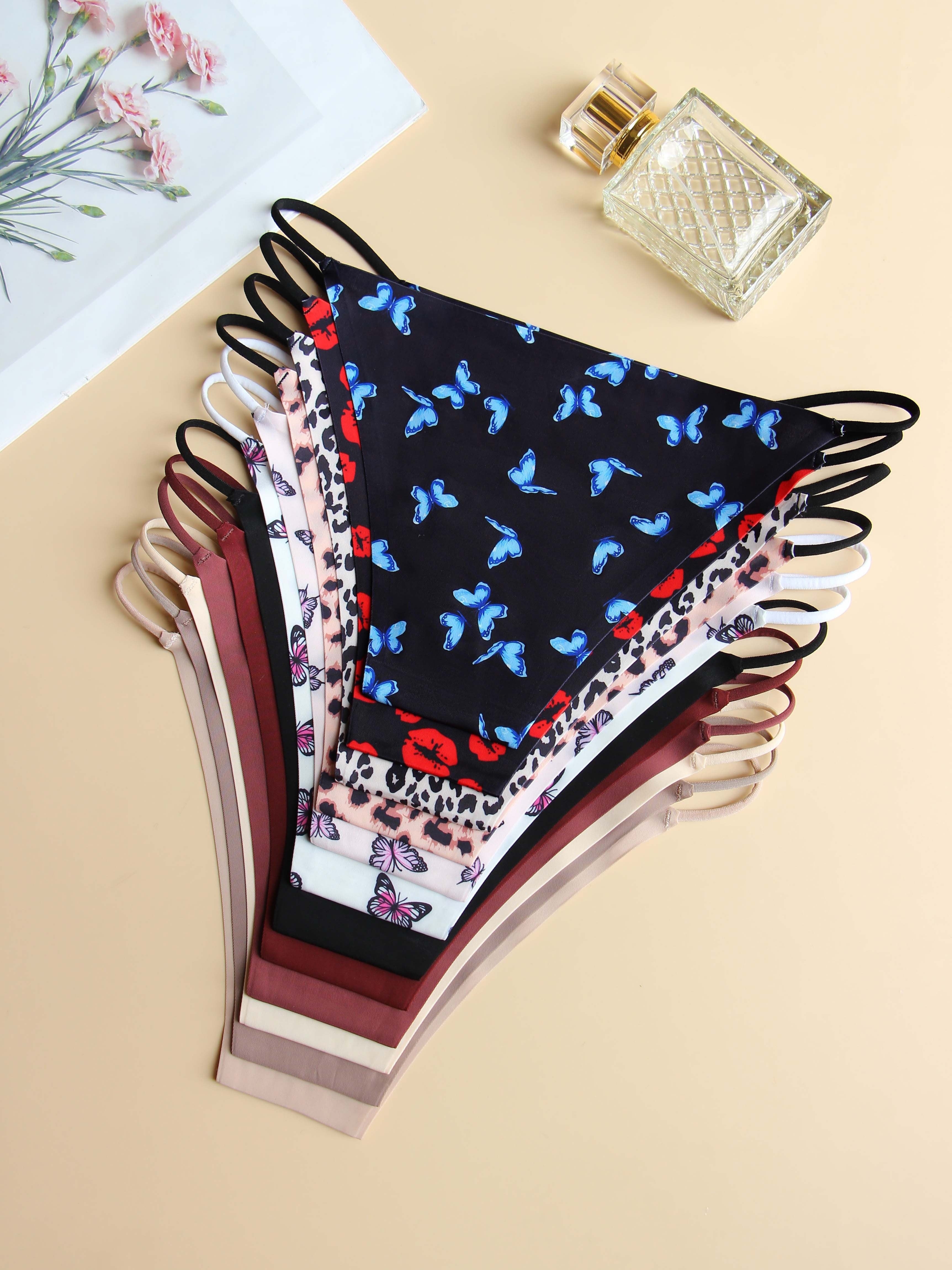 12pcs Solid Seamless Allover Print Briefs, Sexy Comfy Breathable Stretchy Intimates Panties, Women's Lingerie & Underwear
