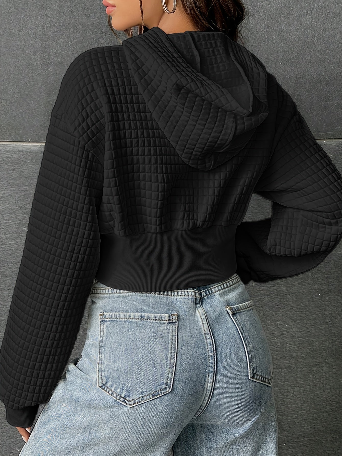 Lace Up Crop Drop Shoulder Hoodie, YOUNG Long Sleeve Hoodies Sweatshirt, Women's Clothing