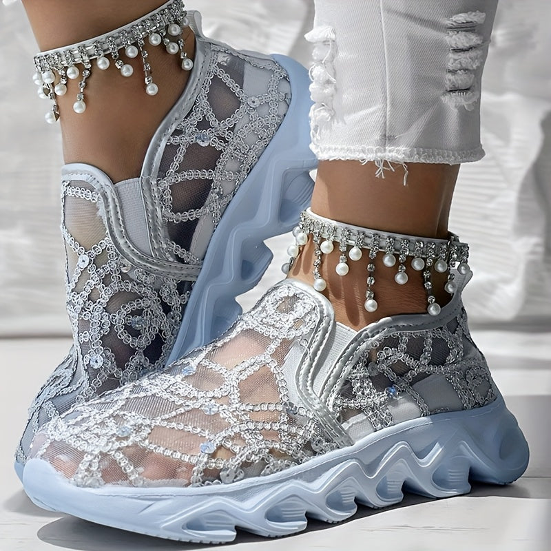 Mesh Elastic Strap Casual Sports Shoes - Without Foot Chain