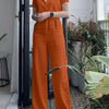 Women'S Solid Color Short Sleeve Shirt and Long Pants Elegant Two-Piece Set