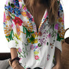 Women'S Floral Print Long Sleeve Shirt, Casual Polyester 100% Woven Blouse, Lapel Collar, Spring/Fall Season, 110g/m² Fabric Weight, Adult Fashion