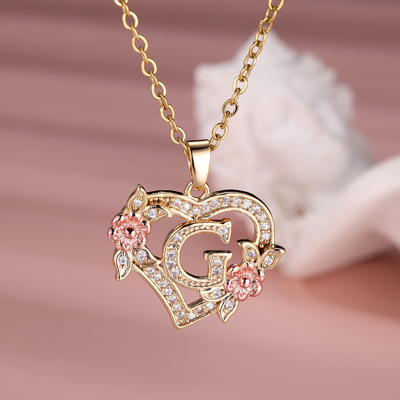 1pc A-Z Letter Love Heart Necklace Elegant zirconia Rose Golden Necklace Valentine'S Day Gift Trendy Jewelry For Women