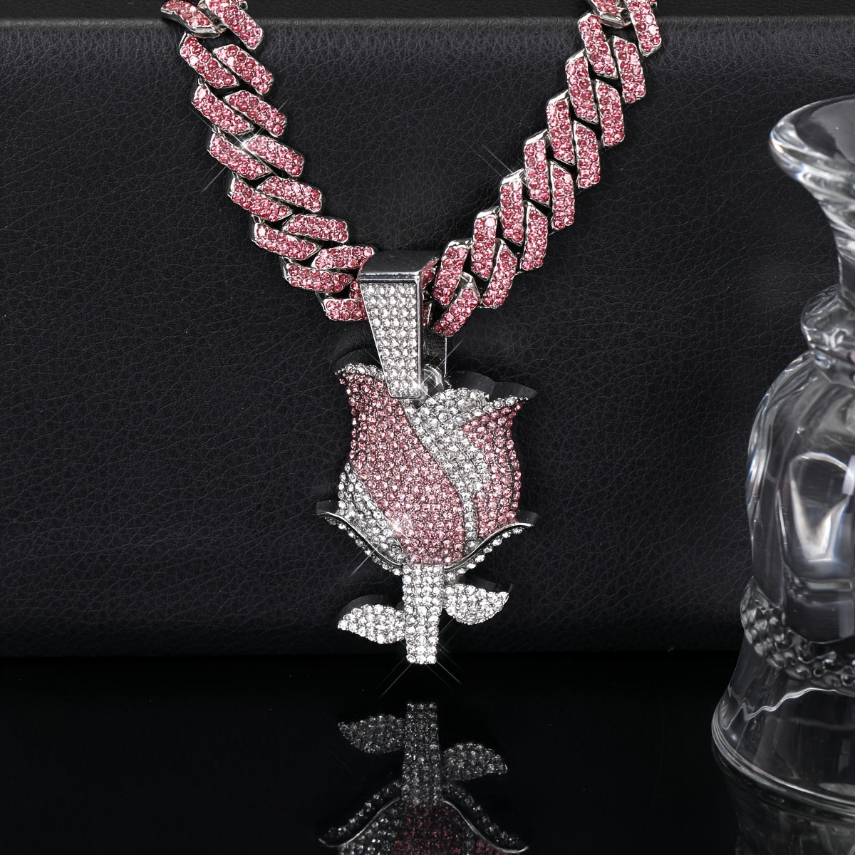 [Pink Rose Ladies Pendant] Elegant Pink Rose Pendant Necklace - Full Water Drill, Perfect for Daily Wear and Gifts